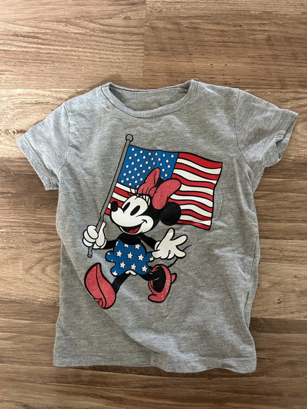 Disney Grey Minnie Mouse USA Flag Graphic Tee